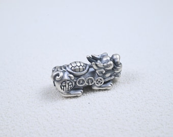 2 stuks sterlingzilveren kylin-kraal, fijne zilveren munt kraal kraal, dieren kraal, fortuin kraal, ingots kraal, rijkdom kraal afstandhouder voor armband