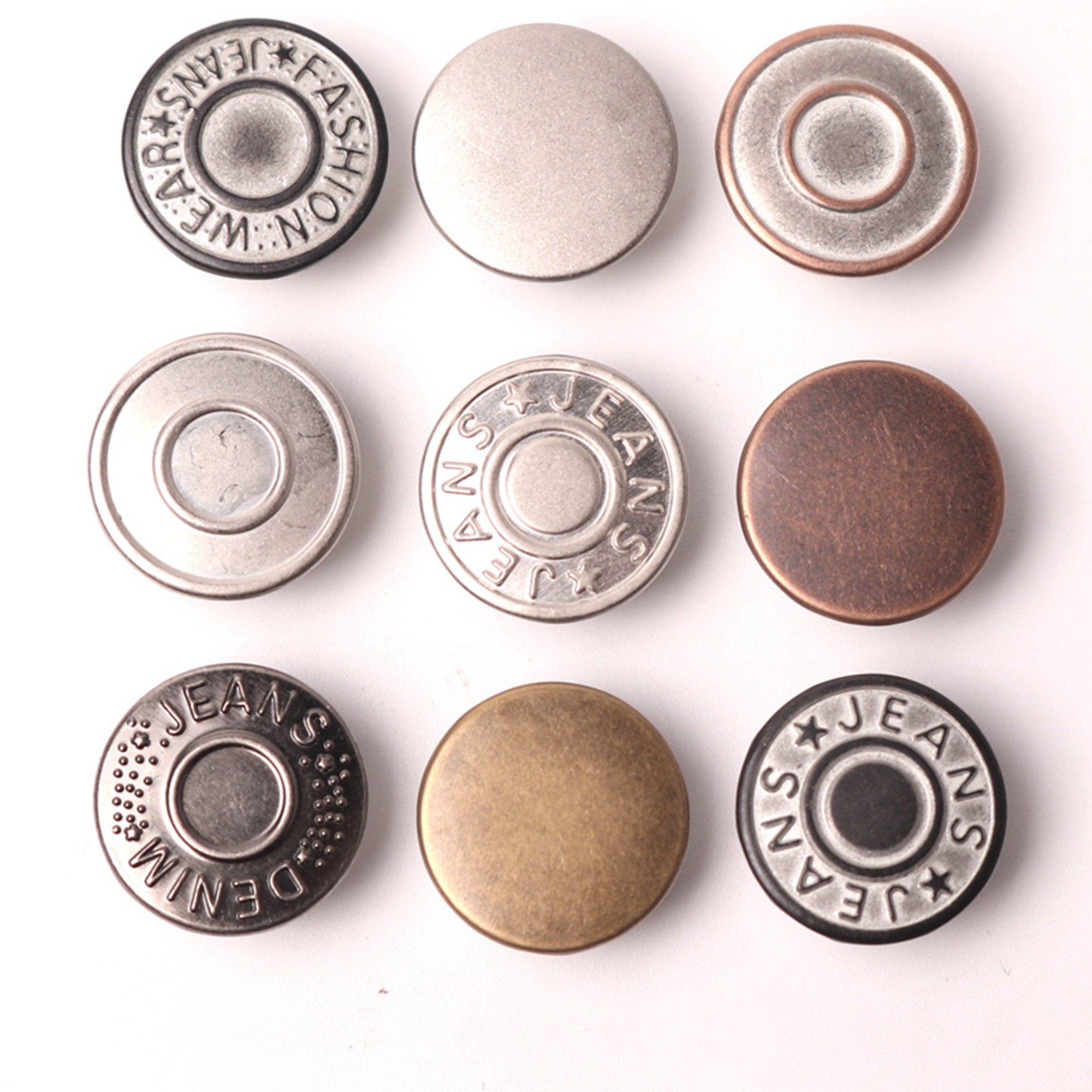 100 Sets Button Pins for Jeans Adjustable 15mm Embossed Pattern