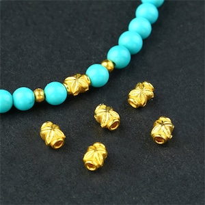 1pc 18K Solid Gold Four Petal Flower Beads, Solid Gold Flower Tube Bead, Blossom Bead, Bloom Bead, Vintage Gold Bead, Floral Bracelet Spacer