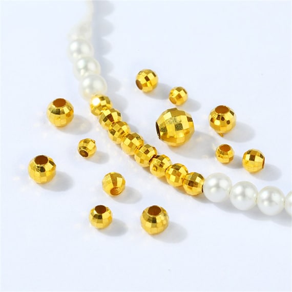 18K Solid Gold Faceted Round Bead, Vintage Globe Spacer Bead