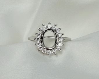 Sterling Silver Halo Ring Settings, 925 Silver Oval Ring Head, Four Prong Ring setting with Claw, Oval Bezel Ring Band, Ring Base,Ring Blank