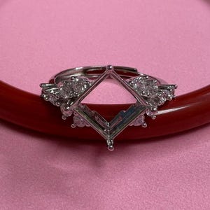 Sterlingzilveren ringinstellingen, 925 zilveren vierkante ringkop, viertandring met klauw, vierkante ringband, verstelbare ring 8 mm