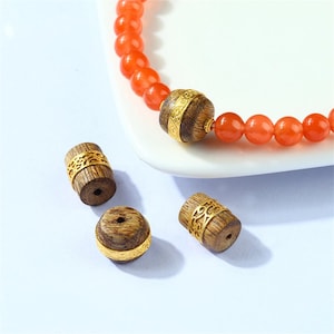 1pc 18K Solid Gold Aloeswood Tube Bead, Wooden Drum Bead, Spiral Beads, Flat Round Bead,Cylinder Tube Bead,Vintage Gold Bead,Bracelet Spacer
