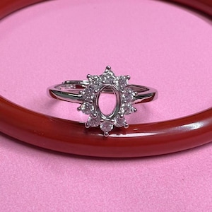 Sterling Silver Halo Ring Settings, 925 Silver Oval Ring Head, Four Prong Ring setting with Claw, Oval Bezel Ring Band, Ring Base,Ring Blank