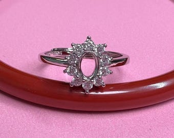 Sterling Silver Halo Ring Settings, 925 Silver Oval Ring Head, Four Prong Ring setting with Claw, Oval Bezel Ring Band, Ring Base,Ring Blank