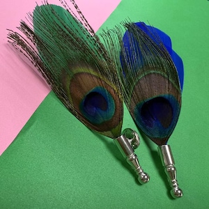 Peacock Feather Brooch Pin, Hand made Feather Lapel Pin, Feather Stick Pin, Vintage Brooch Jewelry Making Supplies