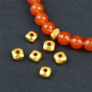 1pc 18K Solid Gold Flat Square Bead, Solid Gold Square Bead, Geometric Bead, Plain Bead, Geometry Bead Spacer for Bracelet Necklace