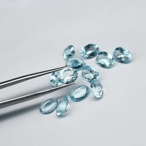 Natural Blue Aquamarine Gemstone w/ Flat Back, Oval Cabochon, Loose Gemstone, Oval Cut Loose Stone for Jewerly Making 3*5mm 4*6mm