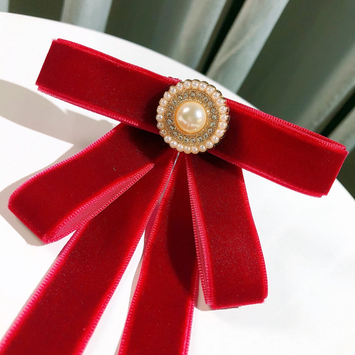 Velvet Ribbon Bow Brooch Tie Pin With Pearl Decor Women Bow Etsy UK