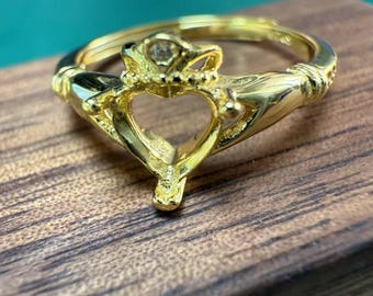 Sterling Silver Love Heart Ring Setting, Adjustable Prong Base (6x6mm)