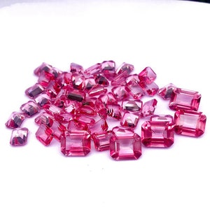 Natural Pink Topaz Rectangle Cabochon, Baguette Step Cut Cabs Gemstone, Faceted Loose Stone for Jewelry Making, December Birthstone 5*7mm