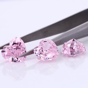 Pink Heart Shape Cubic Zirconia Faceted Gemstone, Heart Cut Cubic Zirconia, Jewelry Prong Setting Loose Stones Synthetic Gems Bead 10mm 12mm