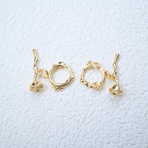 14K guldpläterad rosblomma-spänne, guldfärgad ringspänne, set med cirkelformade spännen, blommigt OT-spänne, armbandsändspänne, halsbandskoppling