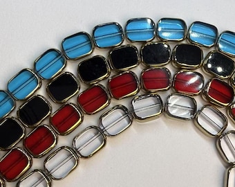 Glazed Rectangular Bead with 14K Gold Plated Edge, 11.5mm