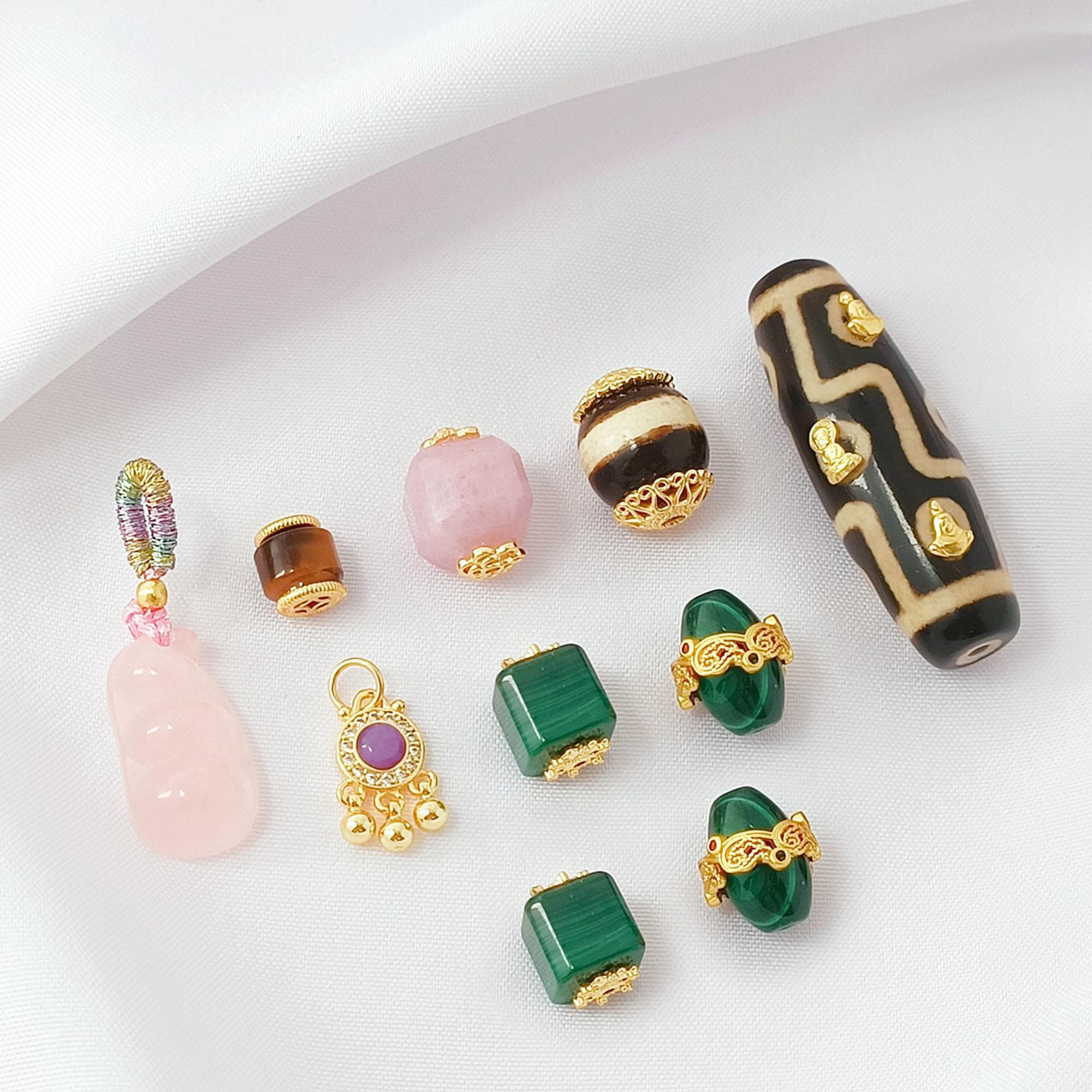 14K Gold Plated Gemstone Bead, Oval Dzi Bead, Tibetan Bead