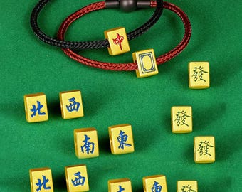 Vintage Gold Plated Enamel Mahjong Bead, Gambling Bead, Mah Jong Bead, Game Tile Bead, Playing Bead, Bracelet Spacer, Fortune Bead