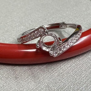 Spiralringinfattningar i sterlingsilver, runt ringhuvud i 925 silver, fyrklädd ringinfattning med klo, ringbezel, justerbar ring 3 mm 4 mm 5 mm