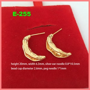 14K Gold Plated Pea Earring Settings, Gold Tone Bean Earring Post, Gold C shape Earring Stud with Cup and Peg for Half Drilled Pearl Beads