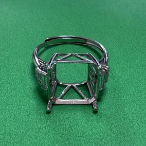 Sterlingzilveren ringinstellingen, zilveren vierkante ringkop, ring met vier tanden met klauw, ringband met vierkante ring, delicate ring 6 mm 8 mm 12 mm