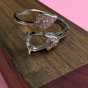 Sterlingzilveren ring met vlinder en blad, zilveren druppelvormige ringkop, ring met drie tanden met klauw, ovale ring, verstelbare ring