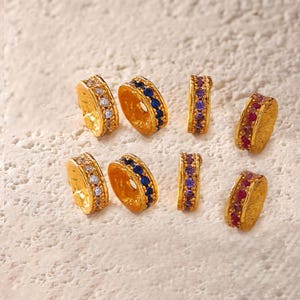 18K Gold Plated over Sterling Silver Colorful CZ Donut Bead, Wheel Bead, Roundelle Bead, Flat Round Bead, Donut Bead Spacer for Bracelet
