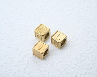Stainless Steel Alphabet Cube Bead, Letter Block Bead, Initial Letter Bead, Name Bead, Capital Letter Bead, Cubic Bead, Heart Bracelet Bead