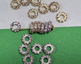 14k Gold Plated Cz Donut Beads, Cubic Zirconia Beads, Gold Plated Rhinestone Beads, Pave Spacer Bead, Jewelry Making Beads 8mm