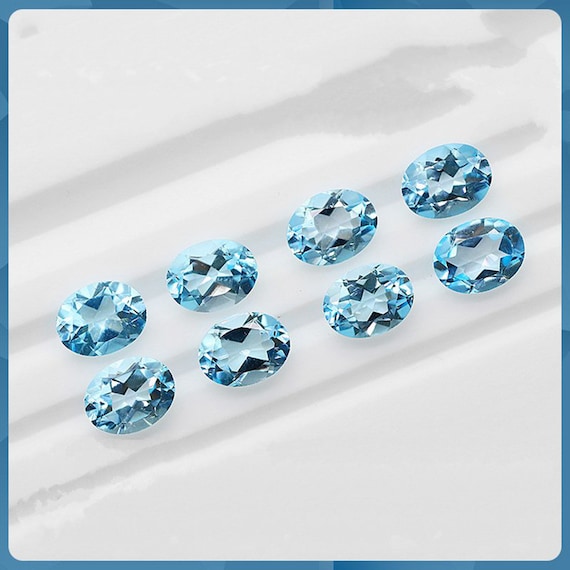 Natural Blue Topaz Oval Cabochon, Oval Cut Cabs Gemstone, Faceted Loose Stone for Jewelry Making,December Birthstone 3*5mm 4*6mm 5*7mm 6*8mm