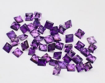 Natural Amethyst Square Cabochon, Sugar-loaf Cut Amethyst Gemstone, February Birthstone, Purple Amethyst Loose Stone for Jewelry Making 4mm