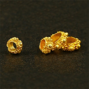 1pc 18K Solid Gold Pony Flower Bead, Solid Gold Donut Bead, Flat Round Bead, Large Hole Bead, Roundelle Spacer for Bracelet Necklace 5.5mm