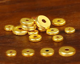 1pc 18K Solid Gold Donut Bead, Solid Gold Rondelle Bead, Flat Round Bead, Chip Bead, Wheel Bead, Flat Spacer for Bracelet & Necklace