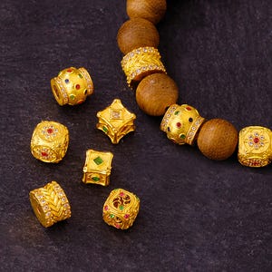 1pc 18K Solid Gold CZ Cube Bead, Solid Gold Square Bead, Block Bead, Geometric Bead,Wheat Tube Bead,Drum Spacer Bead for Bracelet & Necklace