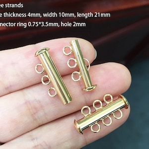 14K Gold Plated Tube Clasp with Two Three Rings, Gold Tone Slide Lock Clasp with Two Three Strands, Detangler Clasp, Bar Clasp for Bracelet