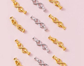 Sterling Silver Oval Hook Clap with Cord End Caps, Silver Clasp with Infinity Connector, Leather Cord End,Cord End Cap Finding,Pearl Jewelry