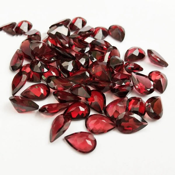 Natural Red Garnet Teardrop Cabochon, January Birthstone, Pear Cut Garnet Loose Stone,Faceted Garnet Gemstone for Jewelry Making 2*3mm 3*5mm