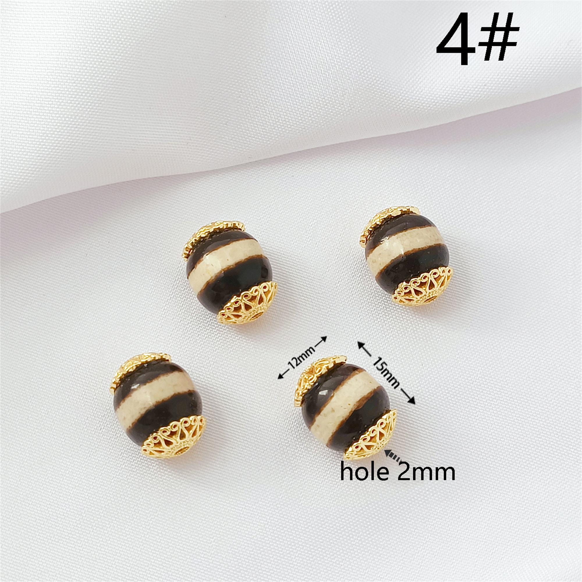 14K Gold Plated Gemstone Bead, Oval Dzi Bead, Tibetan Bead