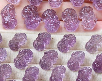 Purple Amethyst Pixiu Bead, Gemstone Bead, Fortune Loose Bead, Wealth Bead, Lucky Bead, Animals Jewelry, Symbolic Bead, Healing Stone Bead