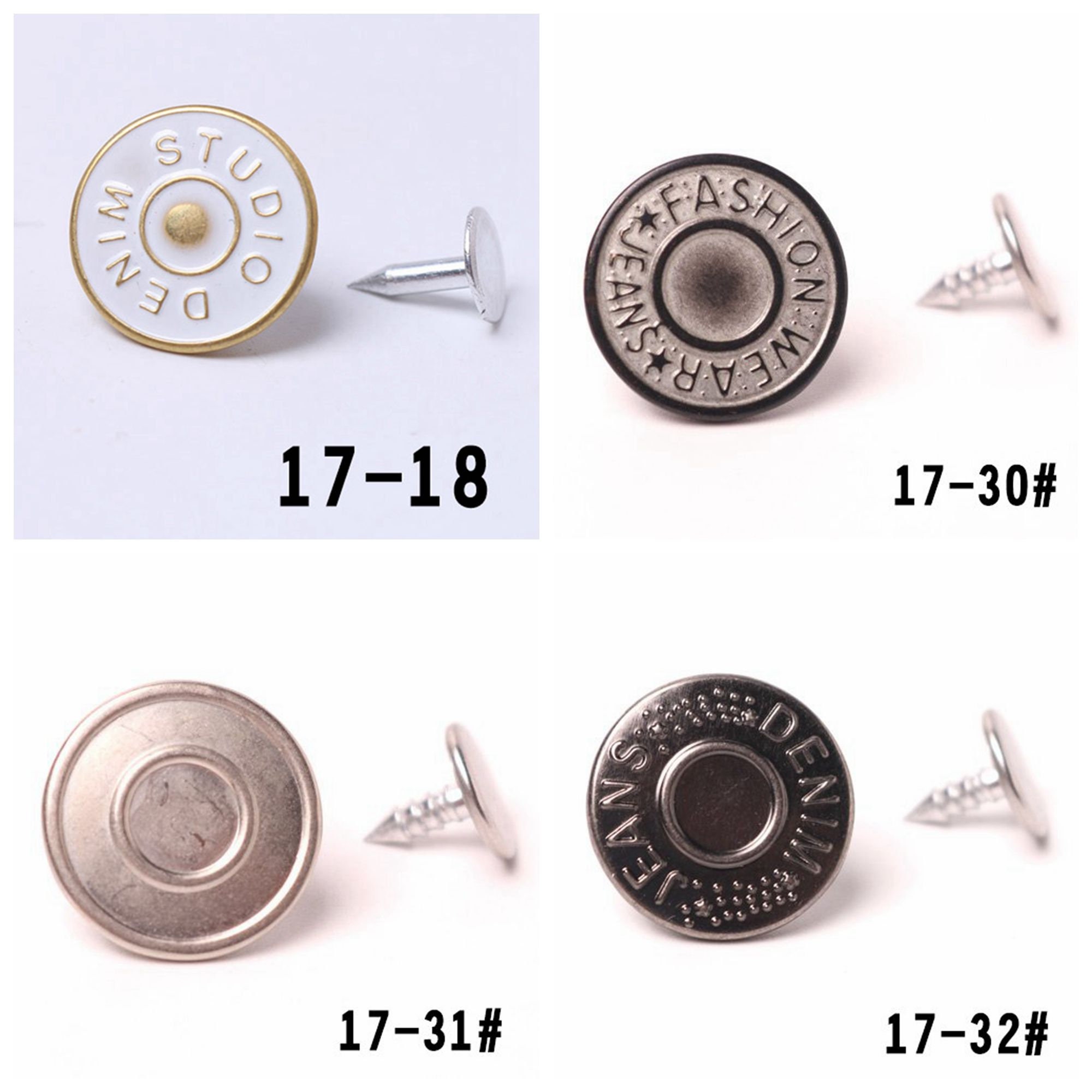 Hammer On Jeans Buttons 17mm Metal Finish Denim Jacket Trousers