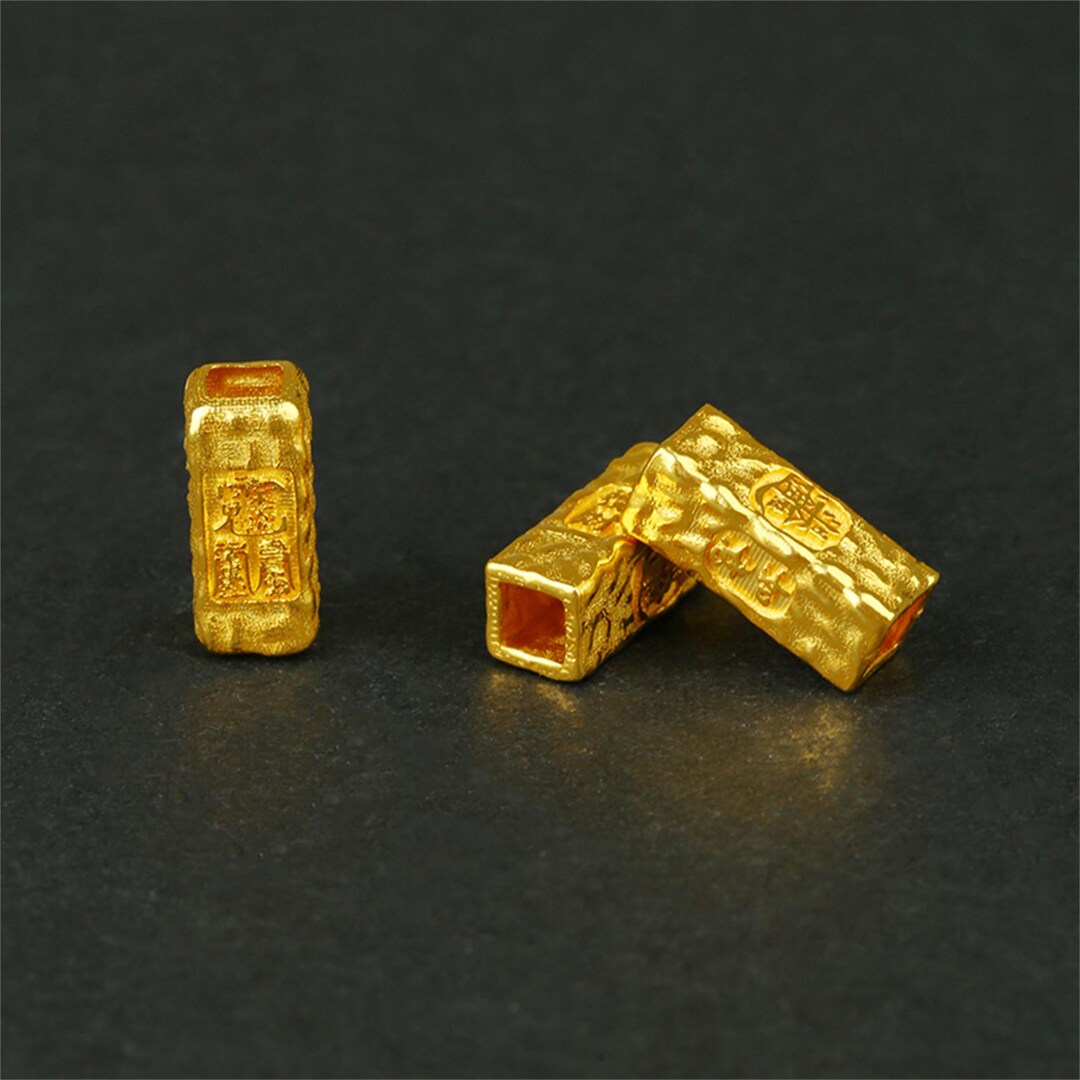 1pc 18K Solid Gold Rectangle Tube Bead, Solid Gold Safety and Lucky ...