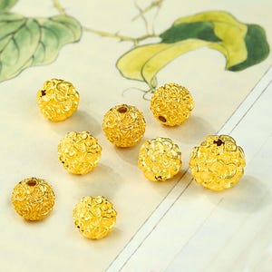 1pc 18K Solid Gold Round Flower Beads, Solid Gold Floral Bead, Blossom Beads, Vintage Gold Bead, Blooming Bead, Bracelet Spacer 8mm 10mm