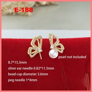 14K Gold Plated Butterfly Earring Setting, Gold Tone Insect Ear Stud, Animal Ear Post with Peg Mounting for Half Drilled Pearl,Pearl Earring