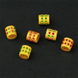 1pc 18K Solid Gold CZ Gems Tube Bead, Solid Gold Spiral Tube Bead, Cylinder Tube Bead, Fortune Bead, Good Luck Bead, Vintage Bracelet Spacer
