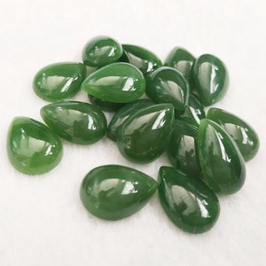 Nephrite Jade Teardrop Cabochon, Natural Green Jade, Green Nephrite Jade Gemstone, Pear Cut Cabs Loose Stone for Jewelry Making 3*5mm 4*6mm