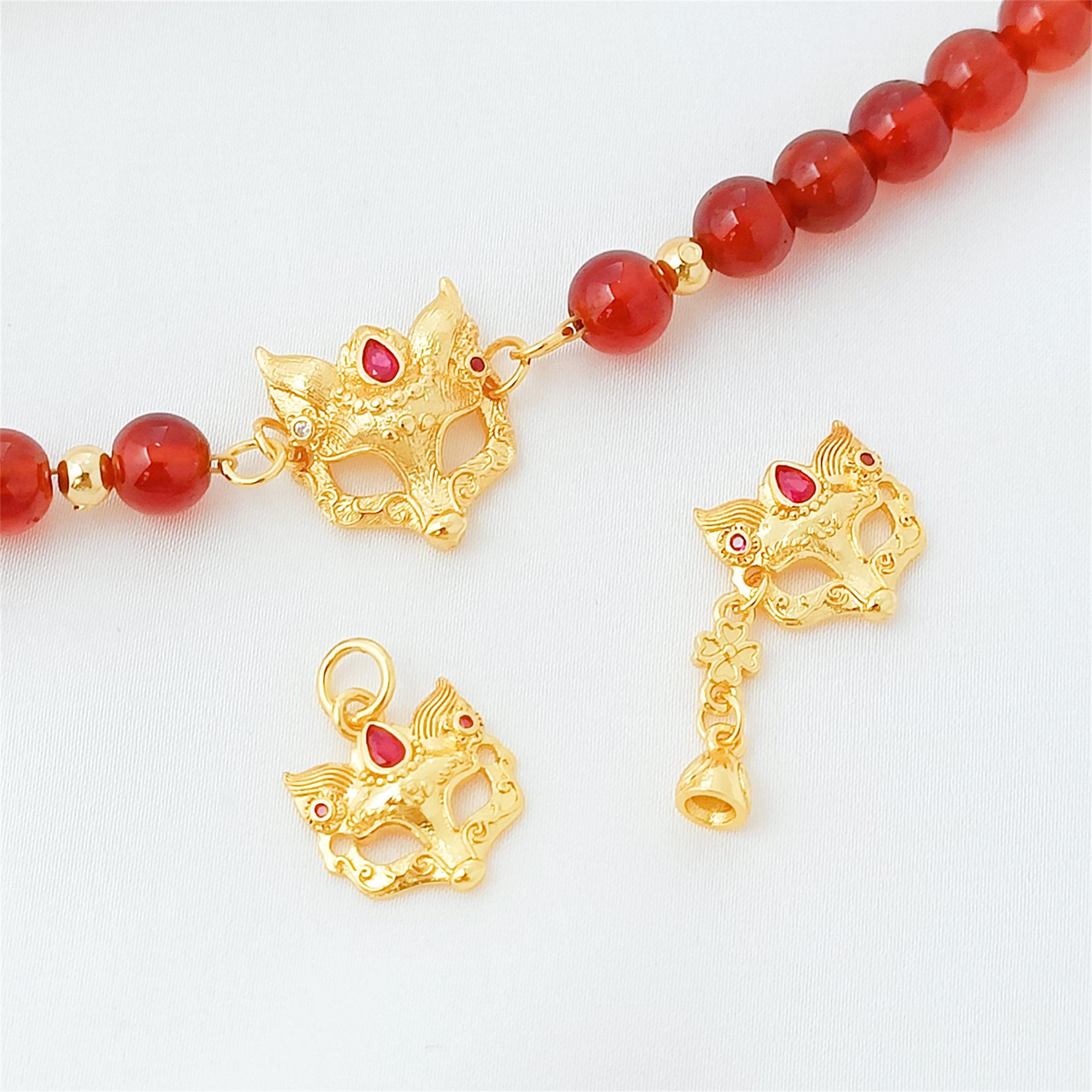 24K Vintage Gold Plated CZ Fox Mask Charm, Animals Pendant, Nature