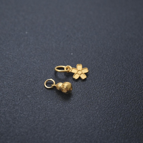 1pc 18K Solid Gold Fortune Gourd Charm Pendant, Flower Bracelet, Elephant Necklace, Hair Comb Earring, Lucky Lock Charm, Animals Jewelry