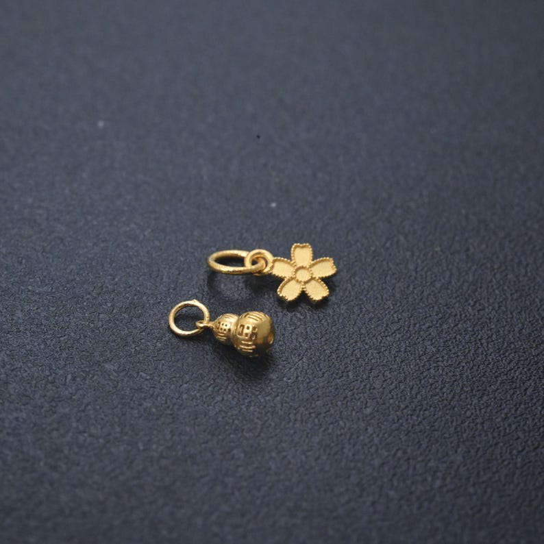 1 st 18 kt massief goud fortuin kalebas bedelhanger, armband bloem, olifant ketting, kamoorbel, geluksslot bedel, dieren sieraden afbeelding 1