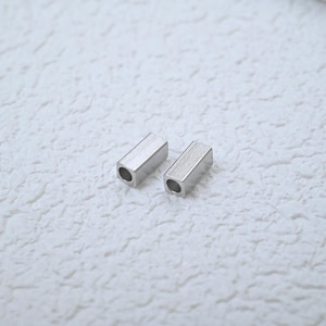 20/100 cuentas rectangulares de acero inoxidable, cuentas de poni, cuentas de corte recto, cuentas geométricas, cuentas con orificio pasante, espaciador de pulsera de 3 x 7 mm