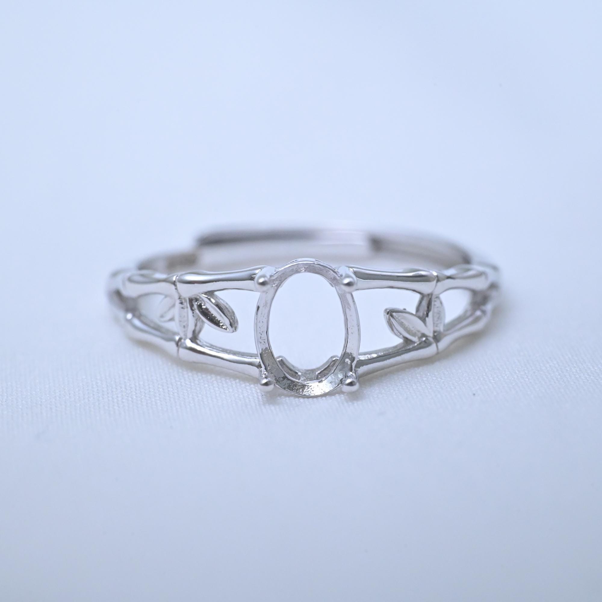 Sterling Silver Bamboo Ring Settings, 925 Silver Oval Ring Head