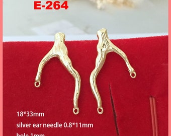 14K Gold Plated Branch Earring Post, Gold Tone Tree Post Earrings with Loop, Plant Branch Earring Stud, Pearl Ear Post, Earring Settings