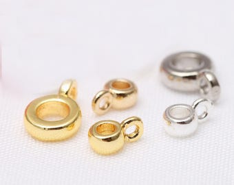 14K guldpläterad kopparmunkpärla med ögla, stort hål i hjulformad bygelpärla, platt rund pärla, halsbandspärla, armbandspärla, smyckesaccessoarer